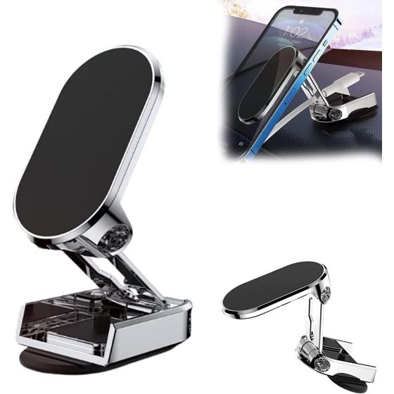 CHUANGJIA 2023 New Alloy Folding Magnetic Car Phone Holder,Magnetic 360° Car Phone Holder Stand Dashboard Folding Bracket,Multifunctional Magnetic Mobile Phone Bracket