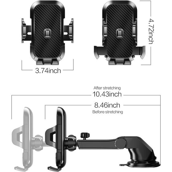 Yonput 1 PC Car Phone Holder Mount, Two Styles Black Cell Phone Holder Car Dashboard Windshield Air Vent Universal Phone Car Mount Compatible with All Phones (Suction Cup Holder & Air Vent Holder)