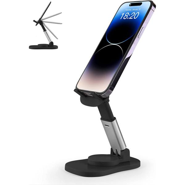 Zyerch Cell Phone Stand, Adjustable Phone Holder for Desk, Portable Phone Holder Stand Cellphone Cradle Desktop Dock Compatible with iPhone and All Smart Phones for Office, Black