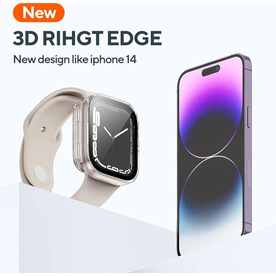 2 Pack 2 in 1 Waterproof Case for Apple Watch Series 8 7 45mm, Straight Edge PC Front & Back Bumper with Tempered Glass Screen Protector 360 Protective Cover for iWatch (45mm, Black/Clear)