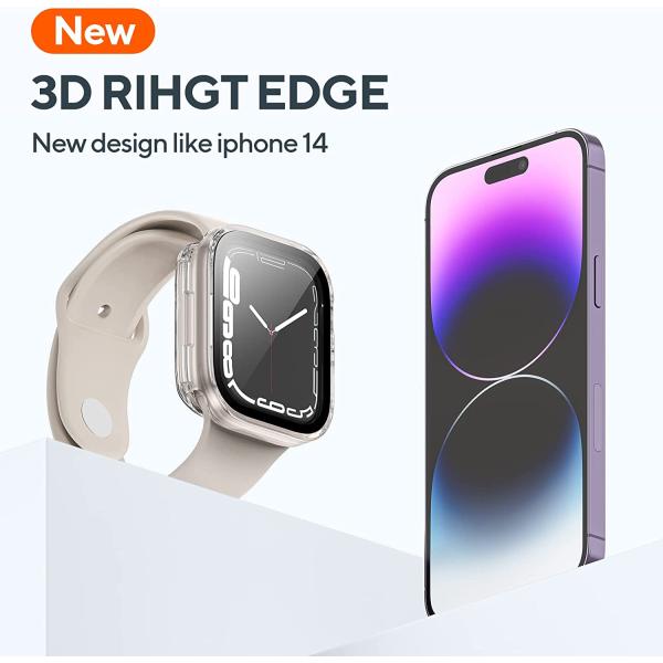 2 Pack 2 in 1 Waterproof Case for Apple Watch Series 8 7 45mm, Straight Edge PC Front & Back Bumper with Tempered Glass Screen Protector 360 Protective Cover for iWatch (45mm, Black/Clear)