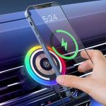 Yonput 1 PC Wireless Car Charger, 15W Decorative Rhythm Light Fast Charging Auto-Clamping Air Vent Car Phone Holder Mount Compatible with iPhone13/12/11/Pro/Mini/Xr/Xs/X/8, Samsung S22/S22