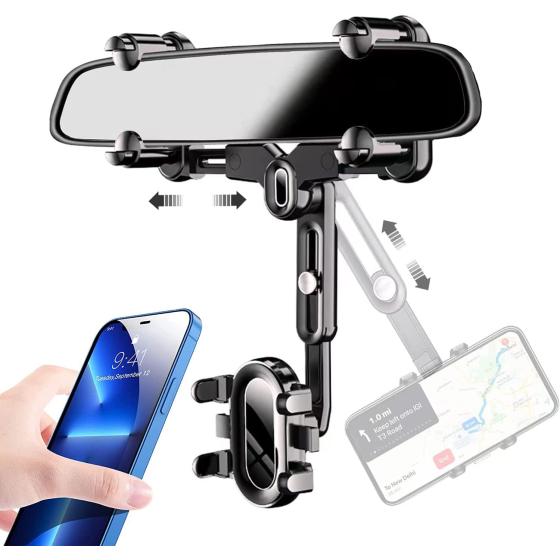 TwoHead 2023 Rearview Mirror Phone Mount for Car,Rear View Mirror Car Phone Holder,Universal Multifunctional Adjustable [Big Rear Mirrors Friendly] Car Phone Holder Mount for All Mobiles & Cars