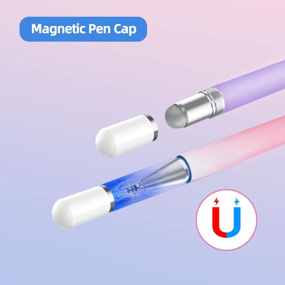 Stylus Pens for Touch Screens, 2 in 1 Stylus Pen for iPad with Precision Disc & Fiber Tip, Capacitive Stylus with Magnetic Cap, Compatible with All Touch Devices (2 Pcs) (Purple/ Pink)