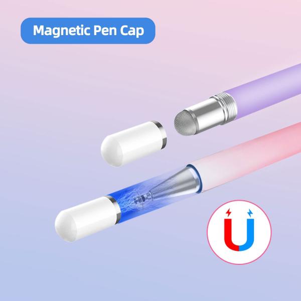 Stylus Pens for Touch Screens, 2 in 1 Stylus Pen for iPad with Precision Disc & Fiber Tip, Capacitive Stylus with Magnetic Cap, Compatible with All Touch Devices (2 Pcs) (Purple/ Pink)