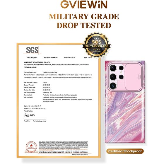 GVIEWIN Compatible with Samsung Galaxy S23 Ultra Case with Slide Camera Cover, [Military Grade Drop Protection] Slim Marble Design Shockproof Protective Phone Case Fit S23 Ultra 5G 6.8"(Burgundy/Gold)