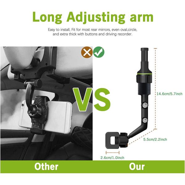 Rearview Mirror Phone Holder for Car-Upgraded Multifunctional Phone Mount for Car 360° Rotatable and Retractable Rearview Mirror Phone Holder for All Mobile Phones and All Car