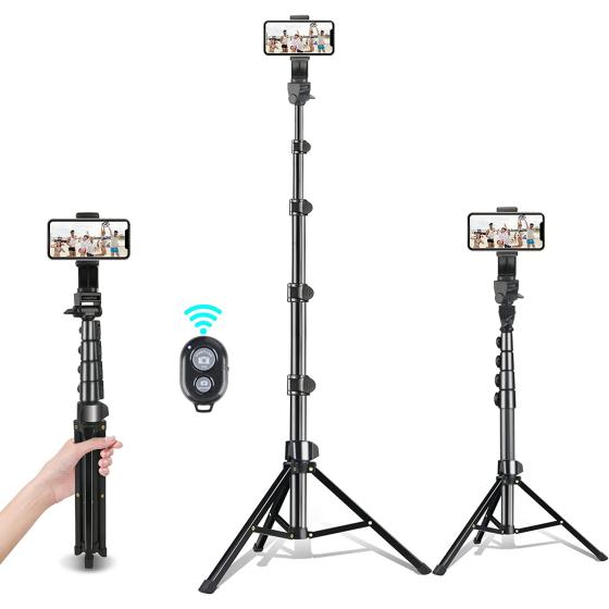 67" Phone Tripod, Extendable Tripod with Wireless Remote & Cell Phone Holder, Cell Phone Tripod Perfect for Selfies, Video Recording, Live Streaming, Compatible with Smartphone & Camera