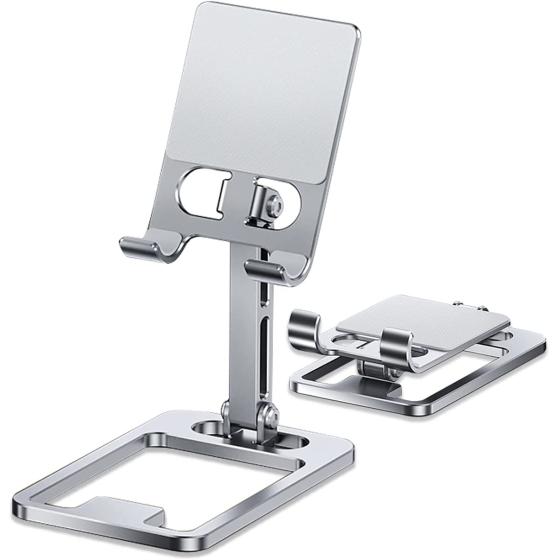 Folding Cell Phone Stand, Adjustable Desktop Phone Holder Dock Compatible with Phone 14 13 12, Plus, Pro, Pro Max, Samsung Galaxy S22 S10, 4-10 inch Tablet (Gray)