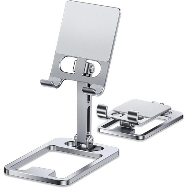Folding Cell Phone Stand, Adjustable Desktop Phone Holder Dock Compatible with Phone 14 13 12, Plus, Pro, Pro Max, Samsung Galaxy S22 S10, 4-10 inch Tablet (Gray)