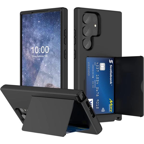 Compatible with Galaxy S23 Ultra Case with Kickstand ID Credit Card Holder for Samsung S23 Ultra Protective Shockproof Phone Wallet Case Cover (Black)