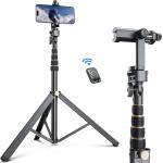 Newest 68'' iPhone Tripod Stand with Remote, PINERFTR Tall Cell Phone Tripod with 360 Rotation Phone Holder, Gold Knob Travel Tripod with iPhone 14 13 12 11Pro Max/Samsung