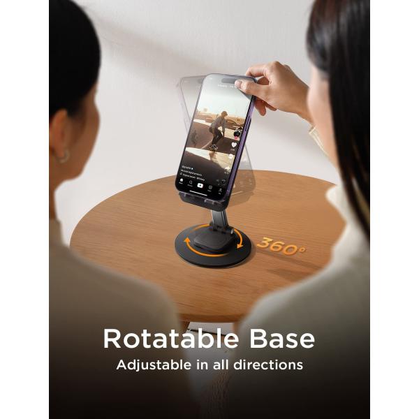 LISEN Rotatable Cell Phone Stand Height Adjustable iPhone Holder for Desk Portable Cellphone Stand Thick Case Friendly Compatible with All Mobile Phone iPhone 13 14 Pro Max 4-10'' Desk Accessories