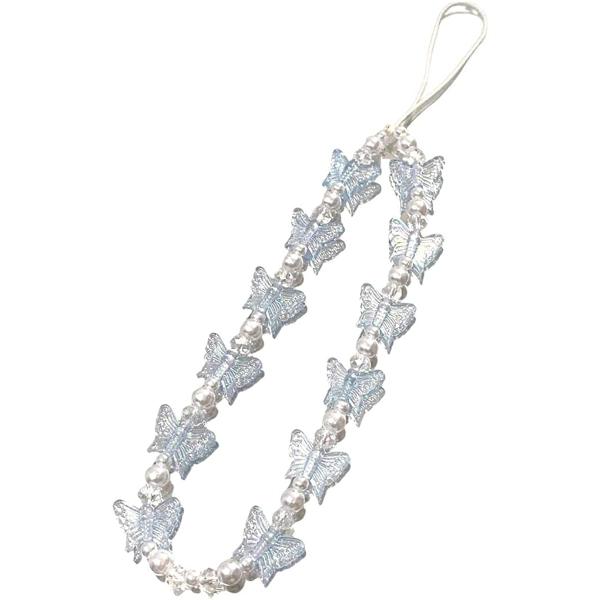 Fuqimanman2020 Butterfly Beaded Phone Lanyard Strap Charms Y2K Imitation Pearl Mobile Phone Chain Anti-Lost Colorful Acrylic Charm for Women and Girls