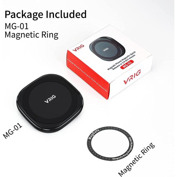 VRIG MG-01 Magnetic Tripod Mount,1/4" Tripod Adapter w Magnetic Ring, Multiple Locating Holes for ARRI,Compact Size for iPhone 14/13/12 Series & All Phones & Cases