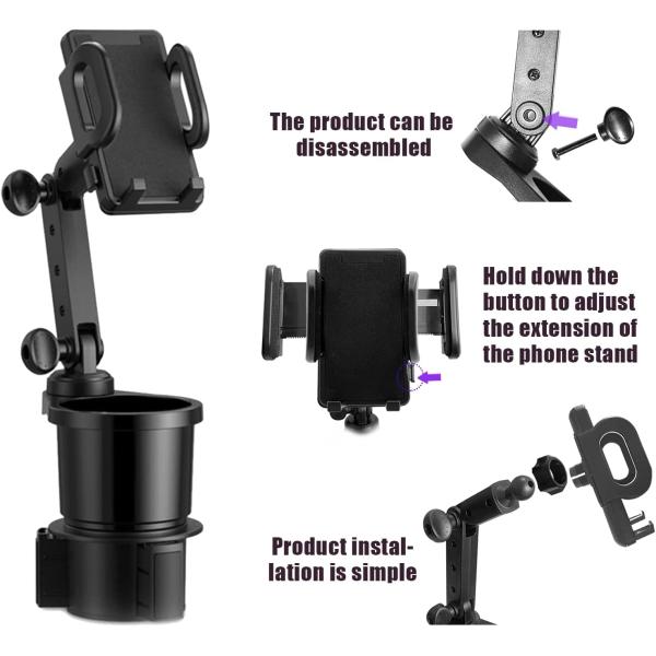 Car Cup Holder Mobile Phone Holder, Car Cup Mobile Phone Two-in-One Holder, Adjustable Cup Holder, Multi-Function Mobile Phone Holder, Universal 360° Rotary Base Car Cup Holder