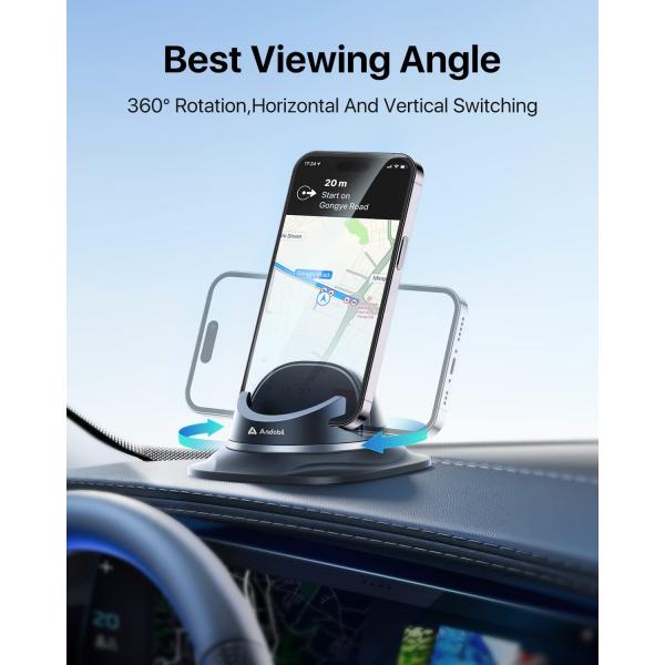 andobil 2023 Upgraded Dashboard Phone Holder Car， [ Ultra Steady，Never Slip ] Reusable Silicone Phone Mount for Car， 360°Rotatable，Compatible for iPhone， Samsung， Smartphone， GPS