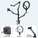 Viozon Selfie Desktop Live Stand Set 12" LED Ring Light 5 in 1 Monitor Laptop Arm Overhead Recording Height&amp;Angle Adjustable Compatible with 17-32"Monitor"3.5-6.7"Phone/Camera for Live Steaming Gaming