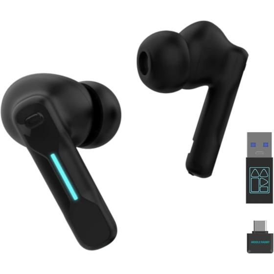 Middle Rabbit SW4 Wireless Gaming Earbuds for PC PS4 PS5 Switch Mobile - 2.4G Dongle &amp; Bluetooth - 40ms Low Latency - Headphones with Built-in Microphone - 4 Mics PC Earbuds - PS4 PS5 Headset