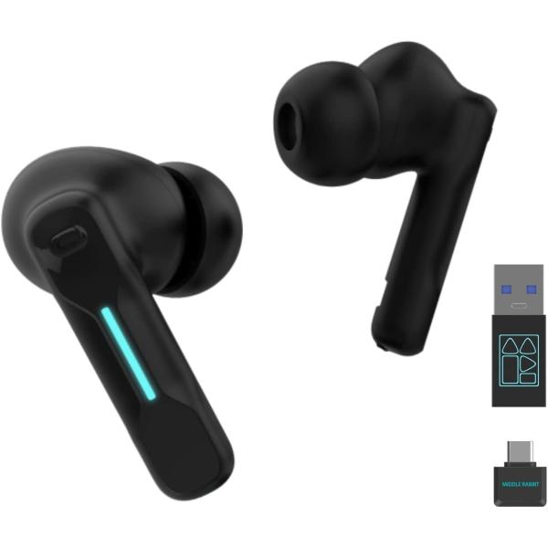 Middle Rabbit SW4 Wireless Gaming Earbuds for PC PS4 PS5 Switch Mobile - 2.4G Dongle &amp; Bluetooth - 40ms Low Latency - Headphones with Built-in Microphone - 4 Mics PC Earbuds - PS4 PS5 Headset
