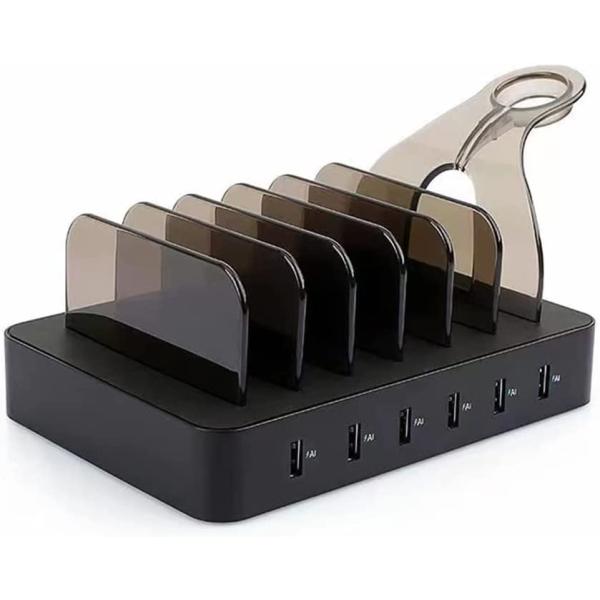 Amicable Premium 6-Port USB Charging Station, Multi Device Charger Organizer Compatible with Cellphones lPhone lPod, for Phones, Tablets, and Android Cell Phone and Tablet 6 Cables