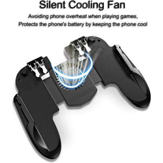 4 Trigger Mobile Game Controller with Cooling Fan for PUBG/Call of Duty/Fortnite [6 Finger Operation] YOBWIN L1R1 L2R2 Gaming Grip Gamepad Mobile Controller Trigger for 4.7-6.5" iOS Android Phone