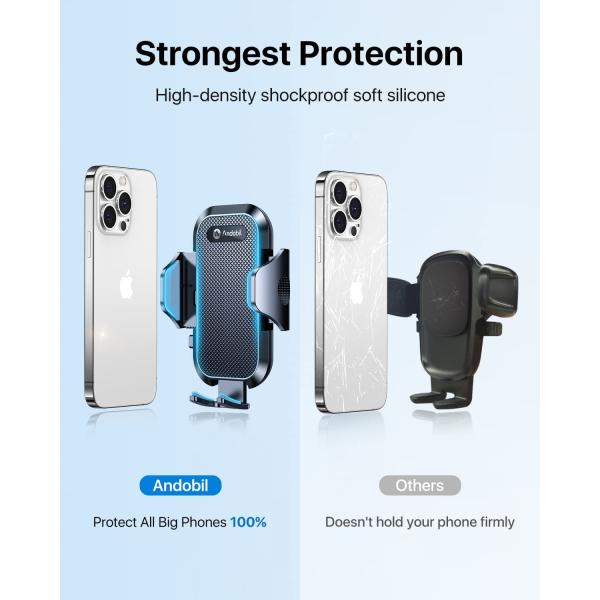 andobil Car Phone Holder Mount， [Ultra Stable， Big Phones &amp; Thick Case Friendly] Adjustable Long Arm Cell Phone Holder for Car Dashboard Windshield Vent， Protect &amp; Fit for iPhone， Samsung， All Phones