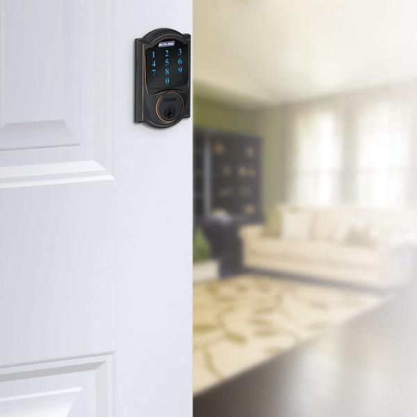 SCHLAGE Z-Wave Connect Camelot Touchscreen Deadbolt with Built-In Alarm, Satin Nickel, BE469 CAM 619, Works with Alexa via SmartThings, Wink or Iris