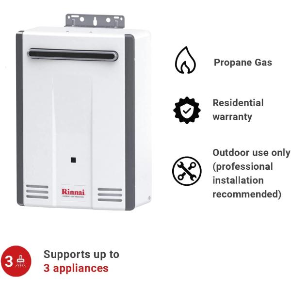 Rinnai V65eP Non-Condensing Propane Tankless Water Heater， Outdoor Installation， Up to 6.5 GPM
