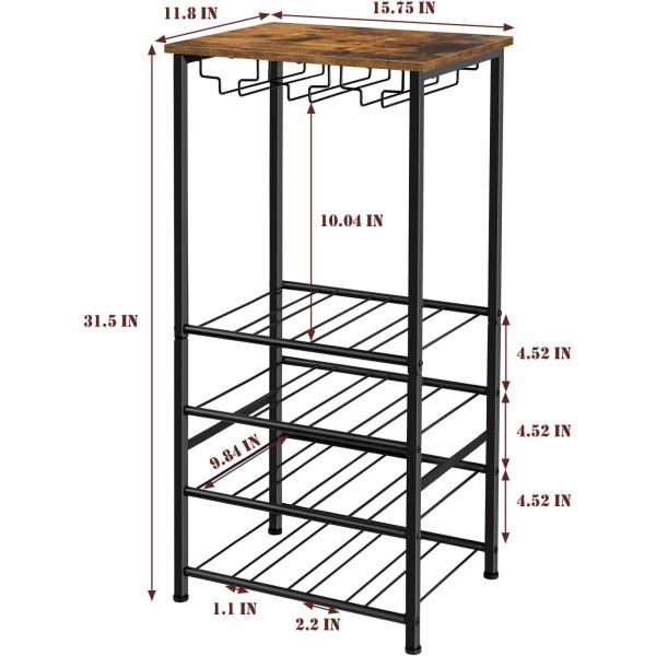 Wine Rack Freestanding Floor, Rustic Wine Holder Stand with Wine Storage and Bottle Shelf, 16 Bottles Floor Wine Rack Shelf for Kitchen Dining Room, Office, Bar, Rustic Brown