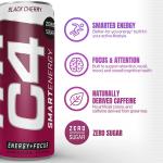 C4 Smart Energy Drink - Sugar Free Performance Fuel &amp; Nootropic Brain Booster， Coffee Substitute or Alternative | Black Cherry 12 Oz - 12 Pack