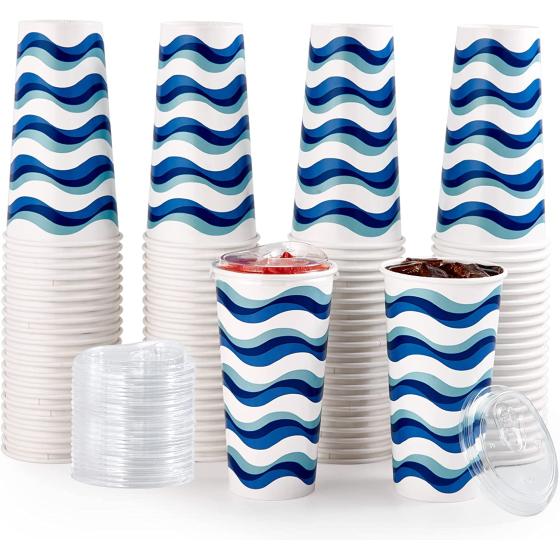 [125 Pack] 22oz Paper Cups, Disposable Paper Cups with Strawless Sip Lids, Paper Cold Cups With Lids Specially Designed for Cold Drinks, Beverages, Juices, and All Kinds of Cold Drinks