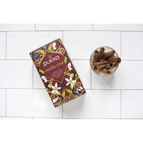 Pukka Organic Tea Bags， Vanilla Chai Herbal Tea with Cinnamon &amp; Cardamom， Perfect Caffeine-free Pick-me Up， 20 Count (Pack of 3) 60 Tea Bags 