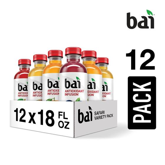 Bai Flavored Water, Safari Variety Pack, Antioxidant Infused Drinks, 18 Fluid Ounce Bottles, 12 Count, 3 Each of Brasilia Blueberry, Costa Rica Clementine, Malawi Mango, Zambia Bing Cherry,18 Fl Oz (Pack of 12)