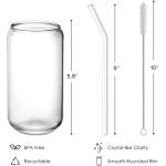 NETANY Drinking Glasses with Glass Straw 4pcs Set - 16oz Can Shaped Glass Cups, Beer Glasses, Iced Coffee Glasses, Cute Tumbler Cup, Ideal for Whiskey, Soda, Tea, Water, Gift - 2 Cleaning Brushes