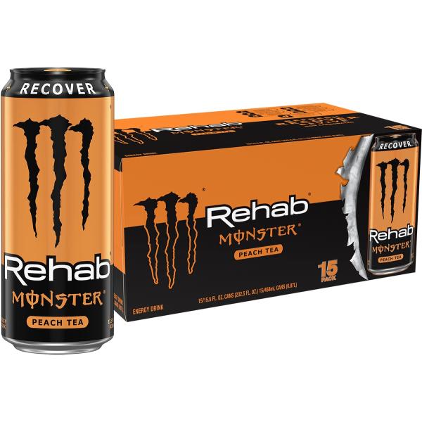 Monster Energy Monster Rehab Strawberry Lemonade + Energy, 15.5 Ounce (Pack of 24)