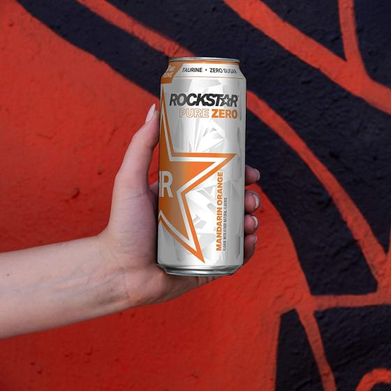 Rockstar Pure Zero Energy Drink， Orange， 0 Sugar， with Caffeine and Taurine， 16oz Cans (12 Pack) (Packaging May Vary)