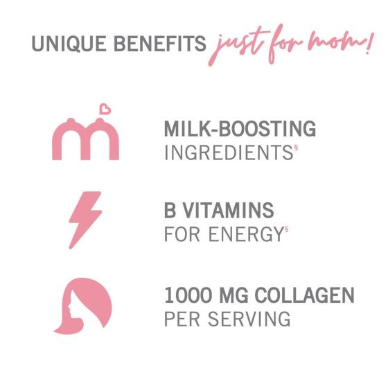 Munchkin® Milkmakers® Lactation Drink Mix Supplement with B Vitamins/Collagen/Fenugreek &amp; Milk Thistle for Breastfeeding Moms， Berry Lemonade， 14 Count