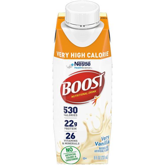 Boost Very High Calorie Nutritional Drink， Very Vanilla ， 8 FL OZ (Pack of 12)