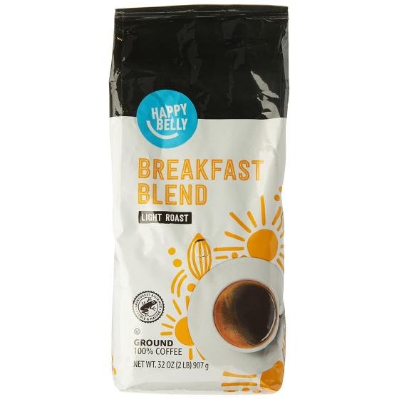 Amazon Brand - Happy Belly Breakfast Blend Ground Coffee， Light Roast， 32 Ounce