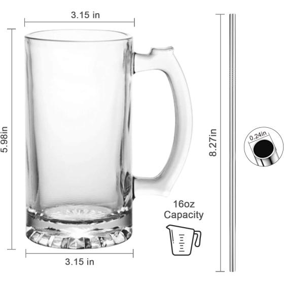 Beer Mugs Set,Glass Mugs With Handle 16oz,Large Beer Glasses For Freezer,Beer Cups Drinking Glasses 500ml,Pub Drinking Mugs Stein Water Cups For Bar,Alcohol,Beverages Set of 8 KTZB02…