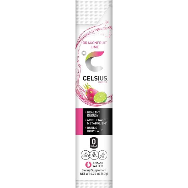 CELSIUS On-the-Go Powder Stick, Combo Pack of Dragonfruit Lime and Cranberry Lemon, 28 Piece Assortment
