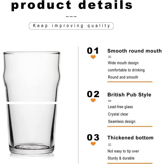 Pint Glasses,20oz British Beer Glass,Classics Craft Beer Glasses,Premium Beer Glasses Tumbler Set of 4, Pub Beer Glasses,Unique Design Beer Glasses Easy Stacking in The Cupboard