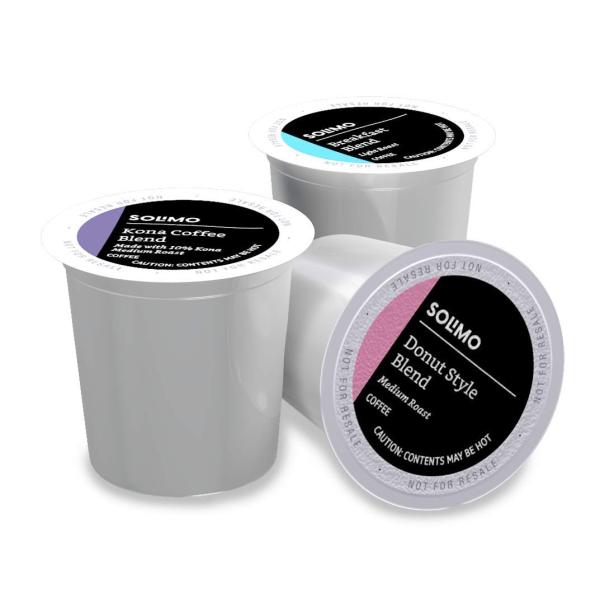 Amazon Brand - 100 Ct. Solimo Variety Pack Light and Medium Roast Coffee Pods (Kona， Breakfast， Donut)， Compatible with Keurig 2.0 K-Cup Brewers