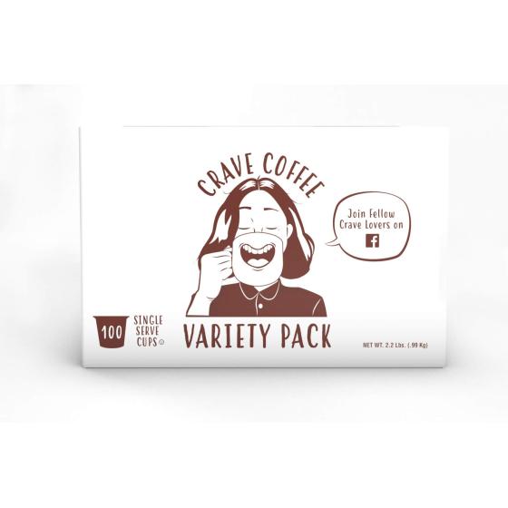 Crave Beverages Flavored Coffee Pods Sampler， Compatible with 2.0 K-Cup Brewers， Assorted Variety Pack， 100 Count