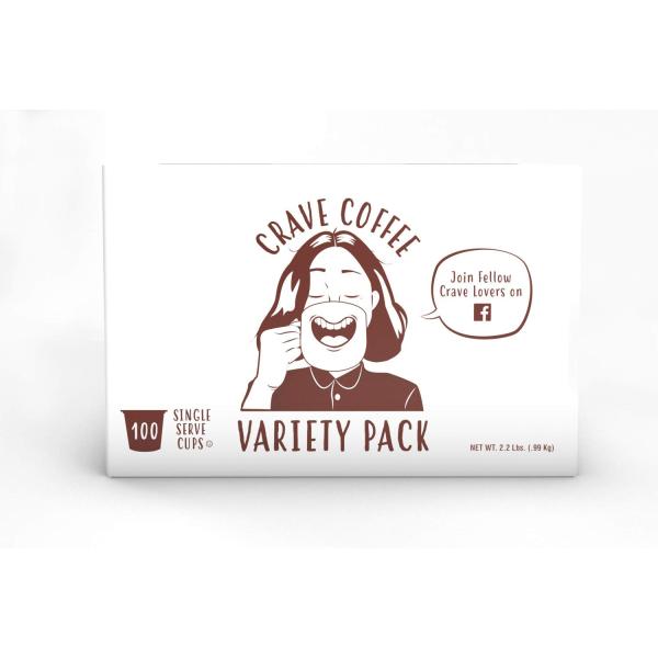 Crave Beverages Flavored Coffee Pods Sampler， Compatible with 2.0 K-Cup Brewers， Assorted Variety Pack， 100 Count