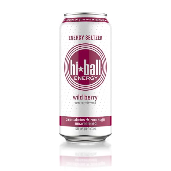 Hiball Energy Seltzer Water， Caffeinated Sparkling Water Made with Vitamin B12 and Vitamin B6， Sugar Free (8 pack of 16 Fl Oz)， Wild Berry
