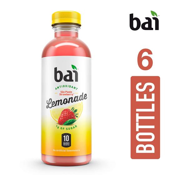 Bai Flavored Water, São Paulo Strawberry Lemonade, Antioxidant Infused Drinks, 18 Fluid Ounce Bottles, 6 Count