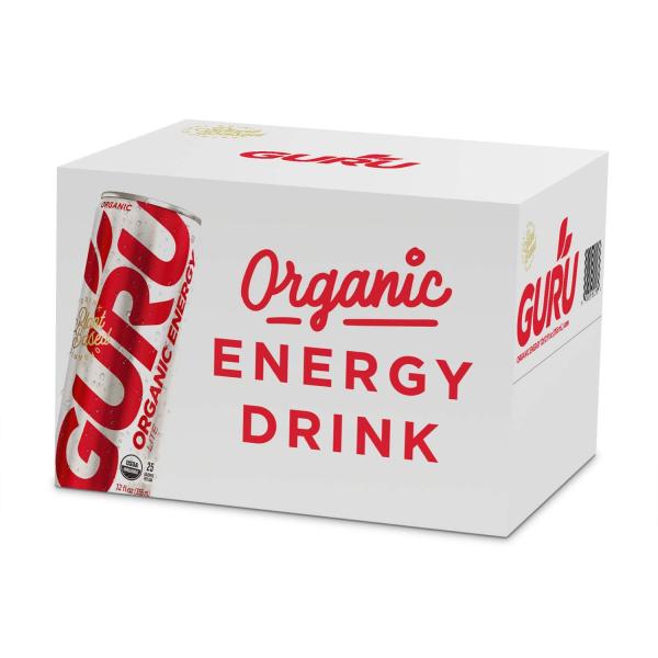 GURU Lite Low Sugar Energy Drink, 24 Pack, Pre Workout Clean Energy Drinks with Green Tea, 100 mg Natural Caffeine, Low Calorie, Vegan, Organic, Plant Based, For Performance & Focus, Lemon 8.4 oz Cans