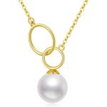 FENCCI 14K Gold Double Circle Necklace With Pearl, Freshwater Pearl Gold Pendant Mother Daughter Necklace Fine Peart Jewelry Gifts for Women Mom Daughter and Her, 16+2 Inches